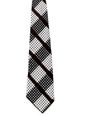 Vintage 70s Mens Wide Disco Necktie Champs Elysee Op Art Check Brown Black White